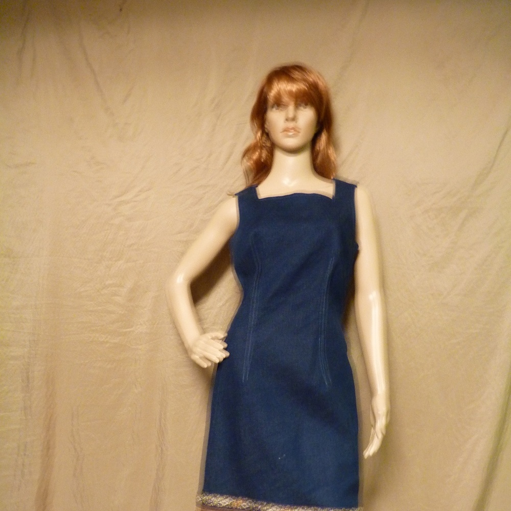 Denim Sleeveless Dress Brocade Trim Cedar Creek